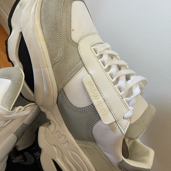 DSQUARED2 | White/Grey Fabric And Suede Lace Up Chunky Sneakers Size 42/ US 9 - Picture 3 of 8